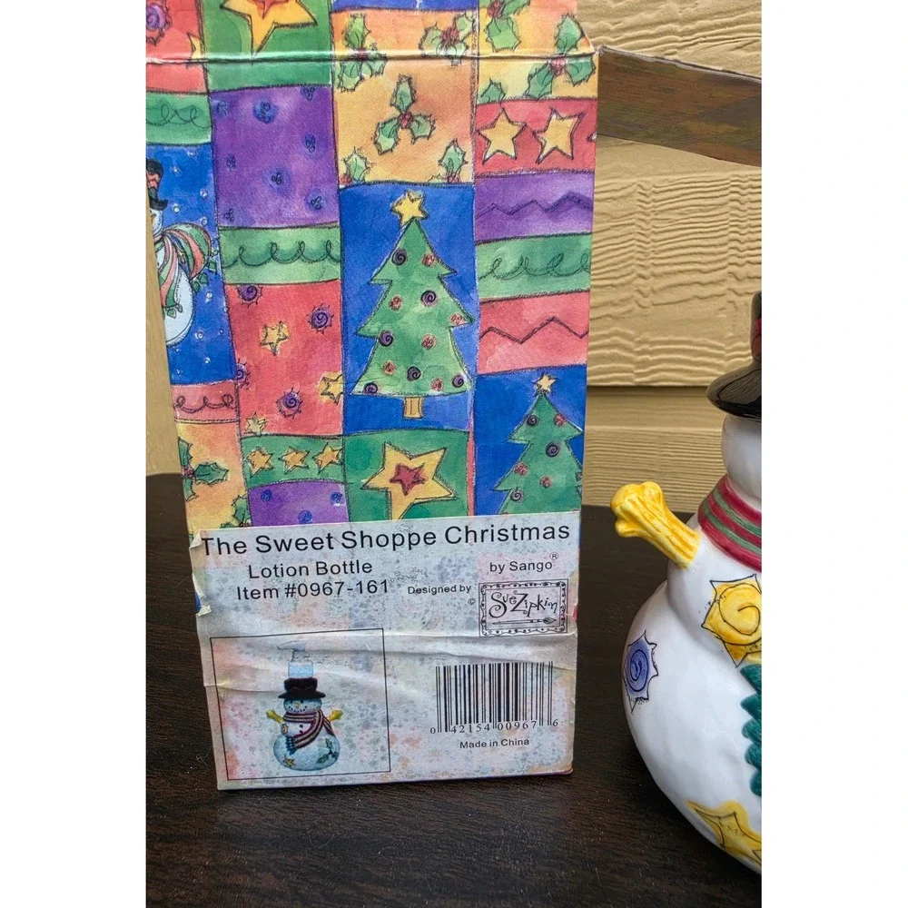 Sango Sue Zipkin The Sweet Shoppe Christmas Snowman Ceramic Figurine TOP MISSING